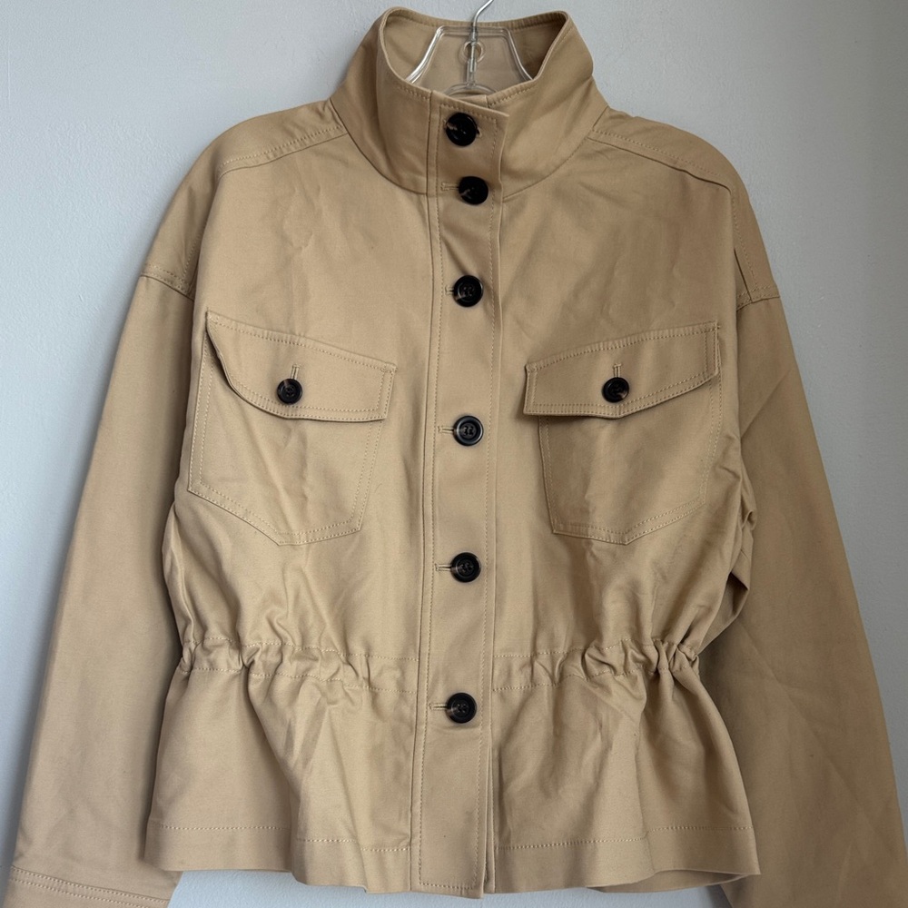 Ann Taylor Drawstring Stand Collar Jacket Size Medium Color Beige